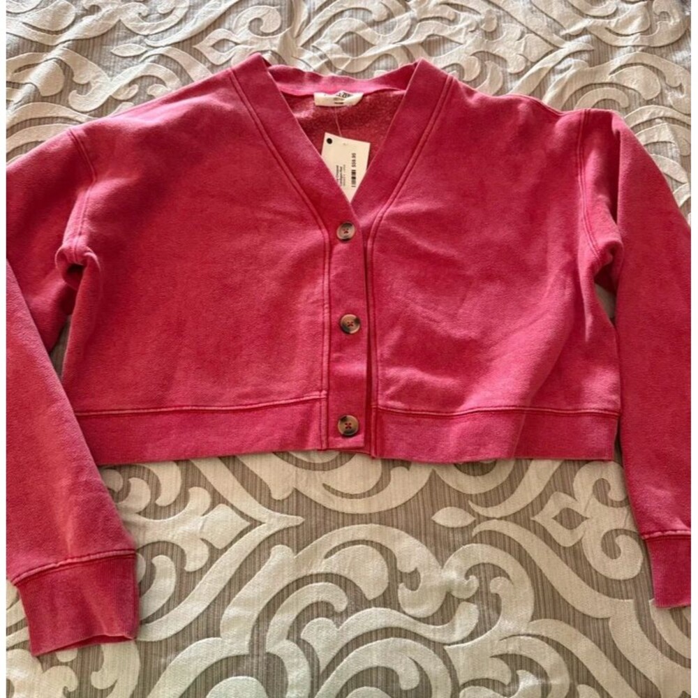 Boutique Cropped red sweatshirt cardigan new with tags L